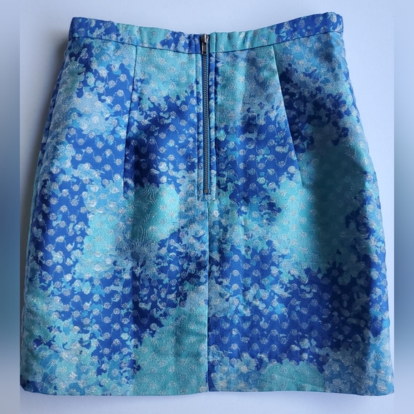 VTG Y2K H&M‎ Blue Metallic Mini Skirt Aqua Silver Shimmer High Waist Pencil XS 2 - Picture 2 of 10